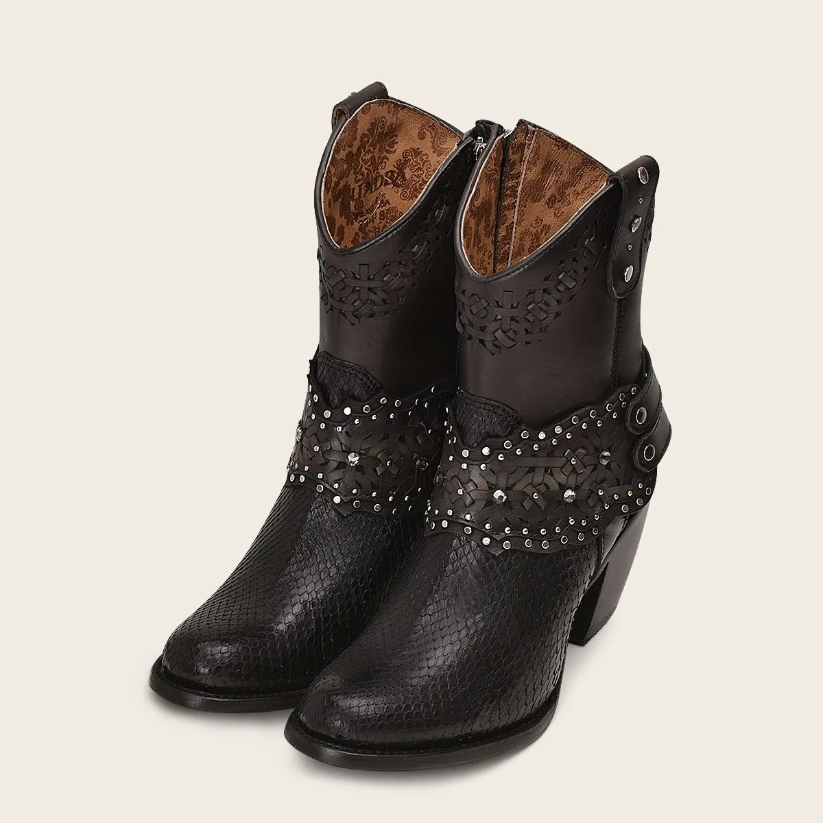 1Z42PH - Cuadra black python skin cowgirl ankle boots for women