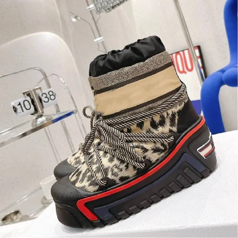 2023 Leopard Print Women Snow Boots Waterproof Non-slip Designer Female Ankle Boots