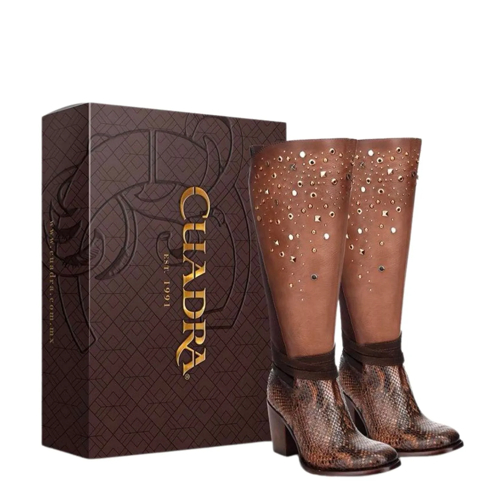 3W03PH - Cuadra brown western cowgirl python skin knee high boots for women