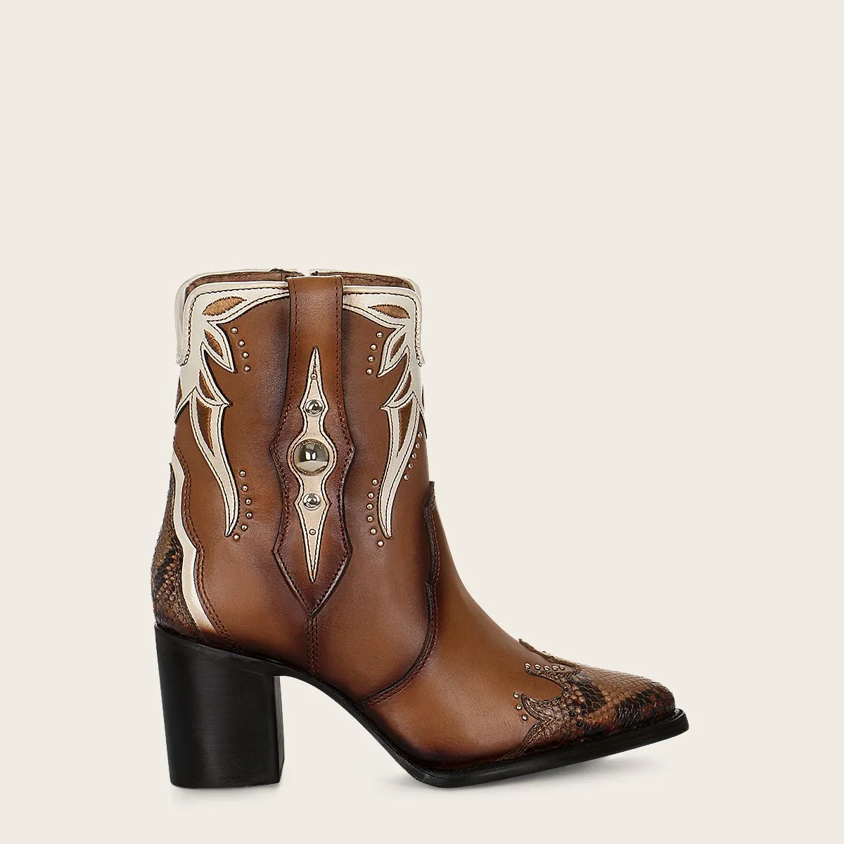 4Q06PH - Cuadra brown western cowgirl python skin ankle boots for women