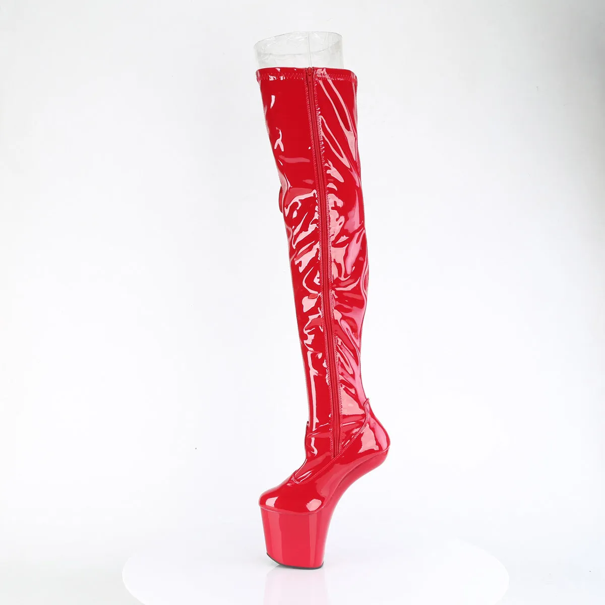 8 Inch Heelless CRAZE-3050 Red Stretch Patent