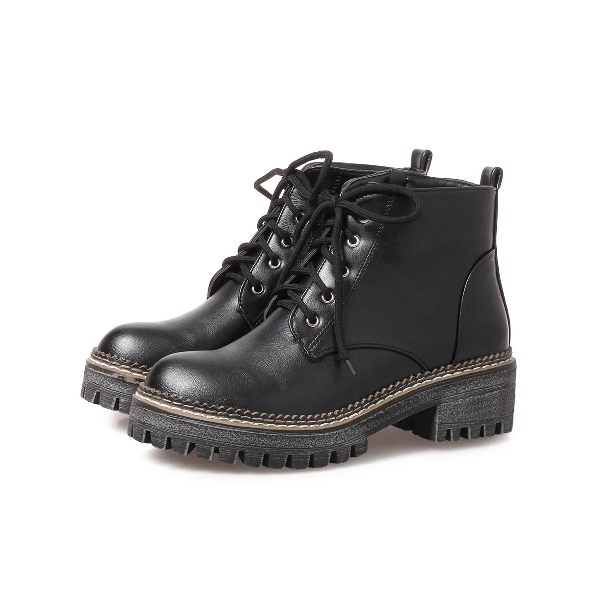 Academic Lace Up Motorcycle Boots Fall/winter Low Heel Ankle Boots