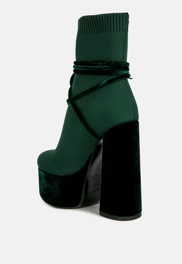 After Pay High Heel Velvet Knitted Boot