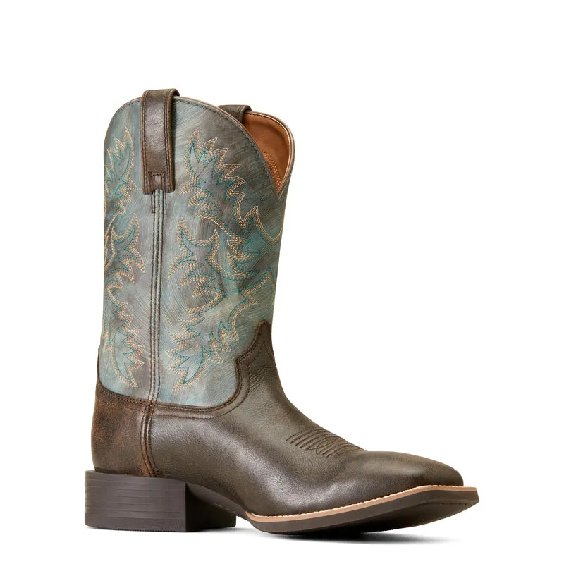 'Ariat' Men's 11 Sport Latigo Western Square Toe - Chocolate Brown / Stone Blue