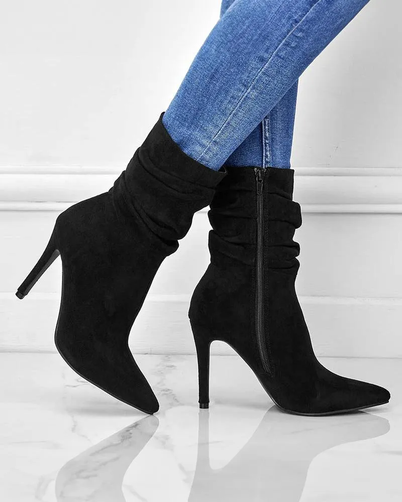 Artificial Suede Zipper Ankle Boots