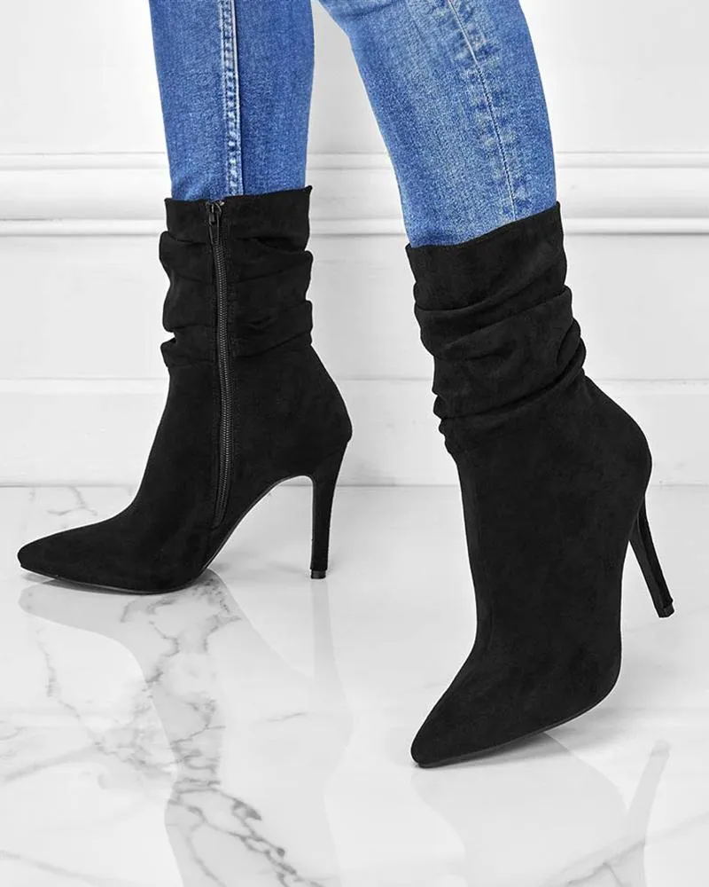 Artificial Suede Zipper Ankle Boots