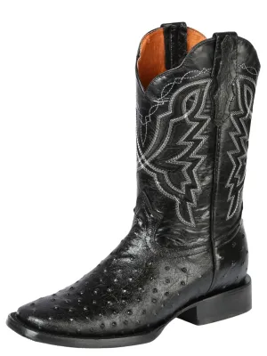 Botas Vaqueras Rodeo Imitacion de Avestruz Grabado en Piel Vacuno para Hombre 'El General' - ID: 44673