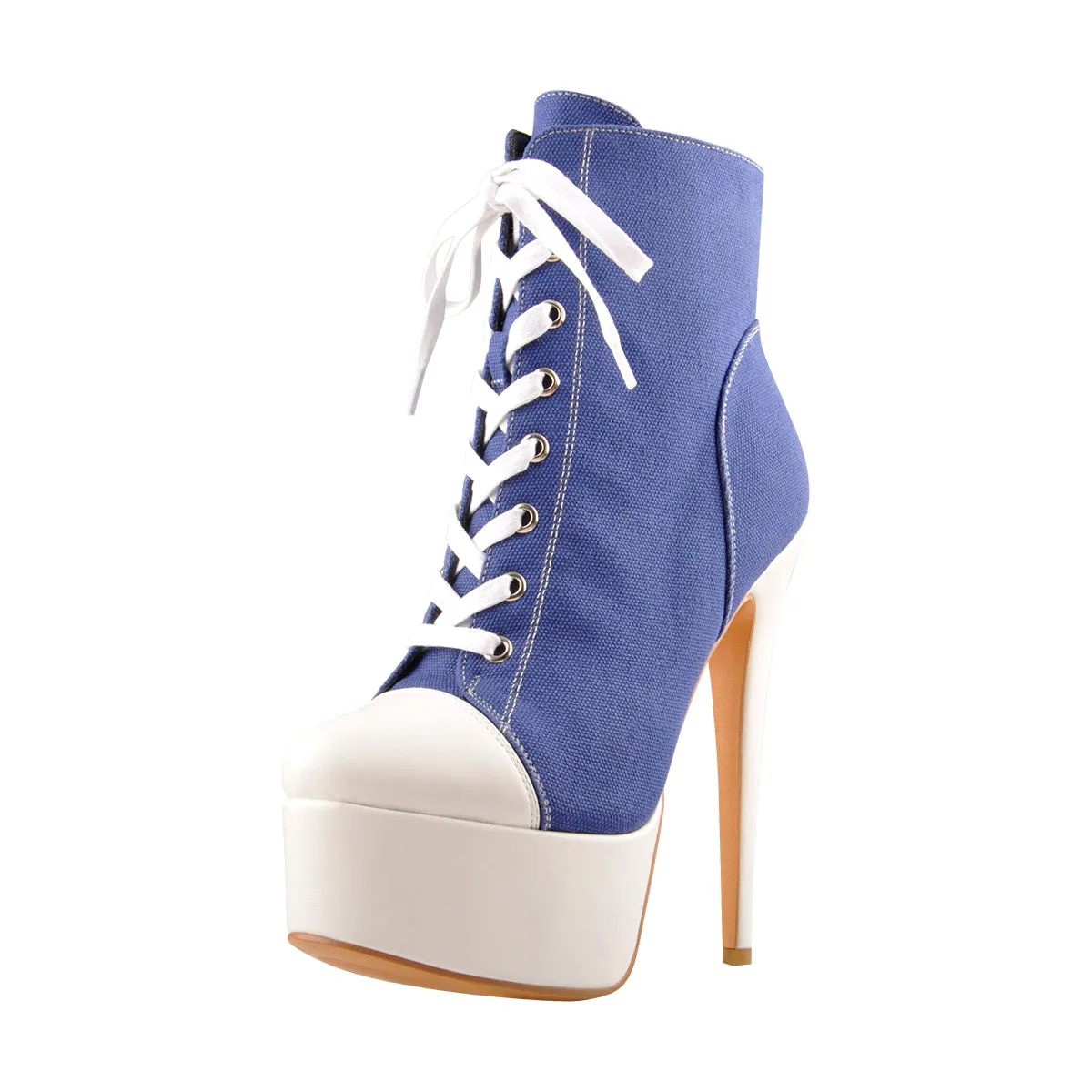 Canvas High Heel Sneaker Lace Up Platform Ankle Boots