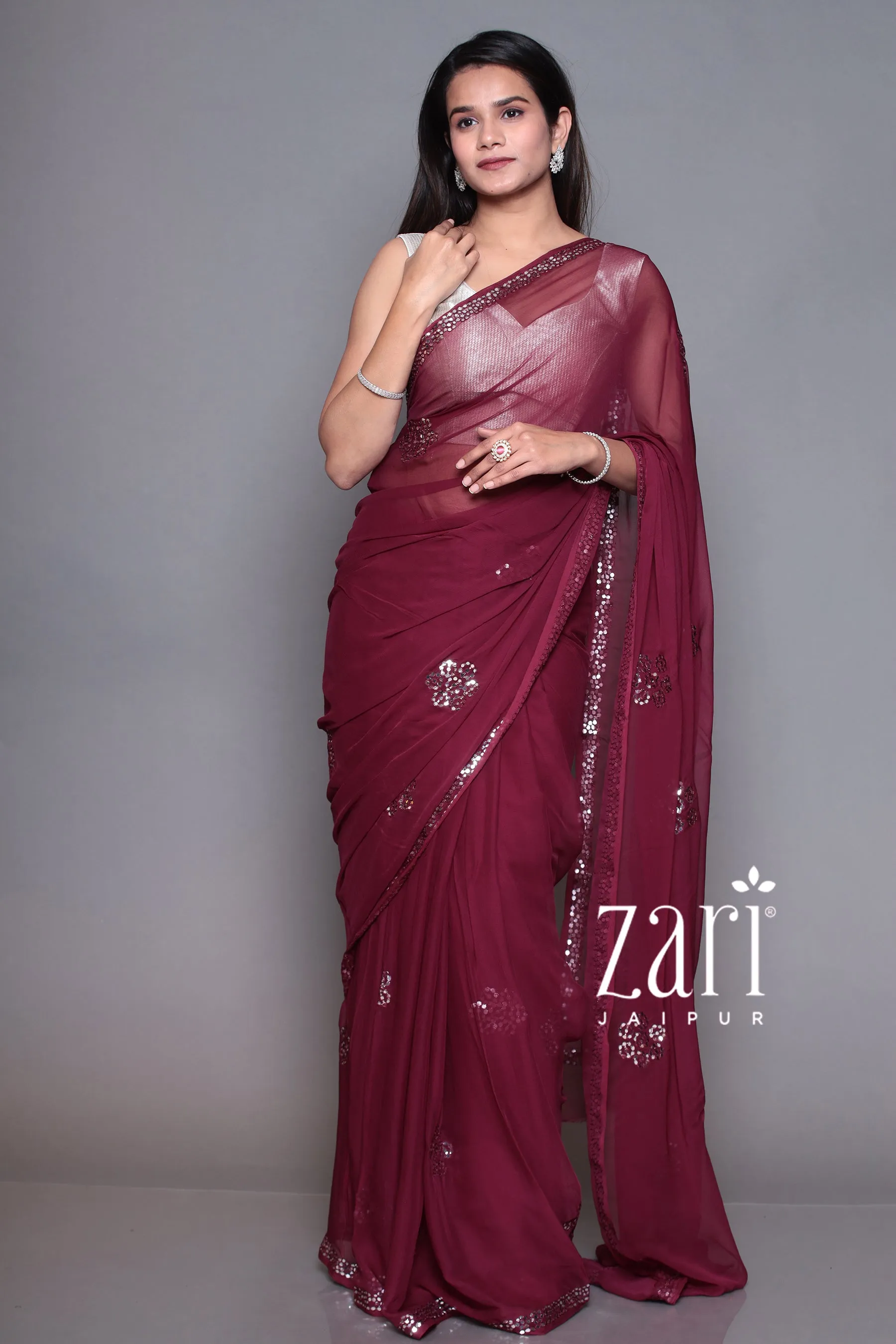 Chiffon Saree with Foil work.