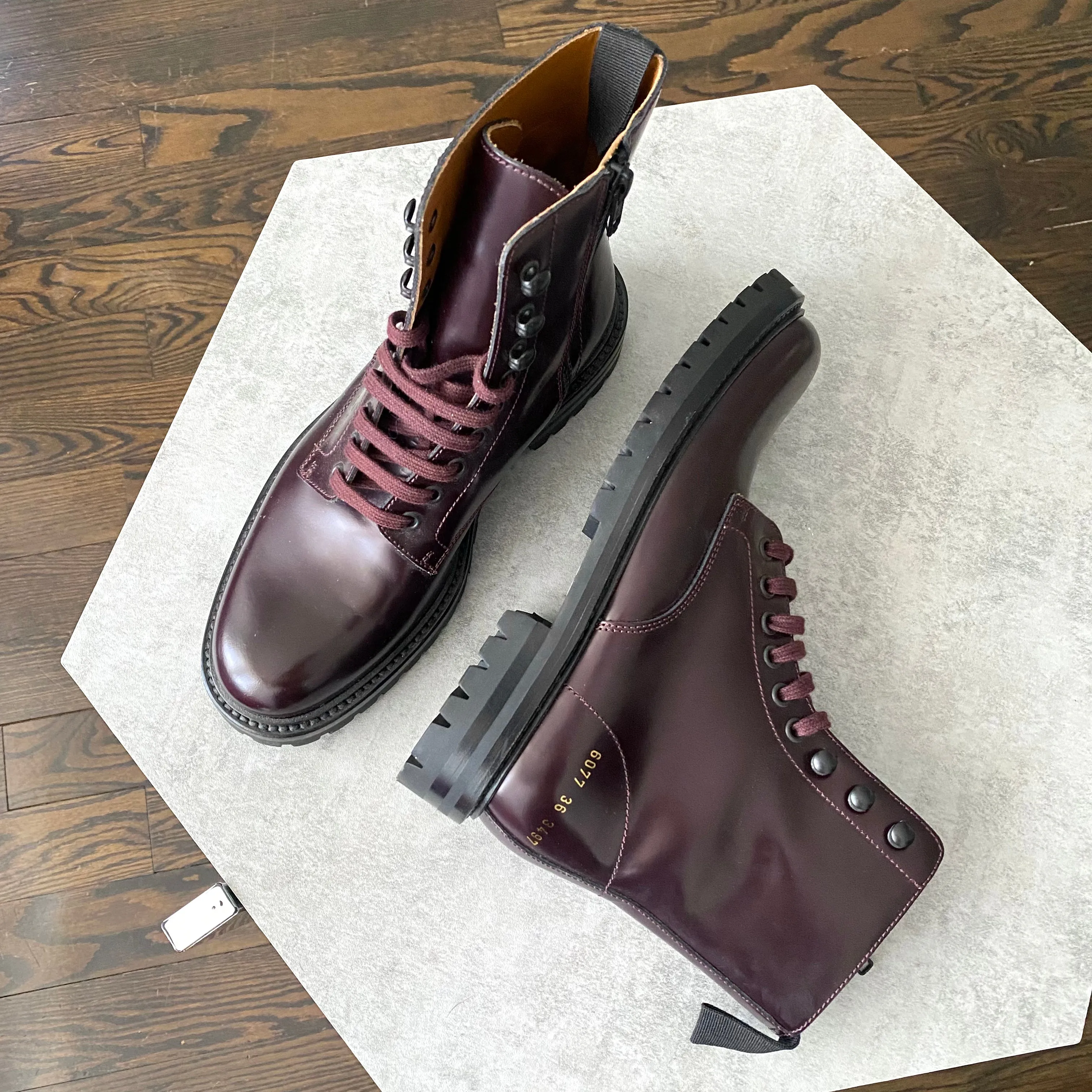 Common Projects Burgundy Leather Ankle Boots - EU37