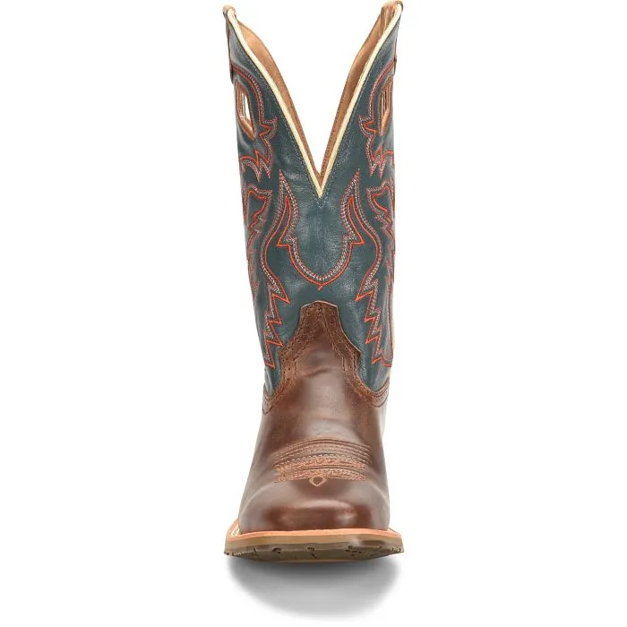 'Double H' Men's 12Elliot SR Western Square Toe Roper - Brown / Green