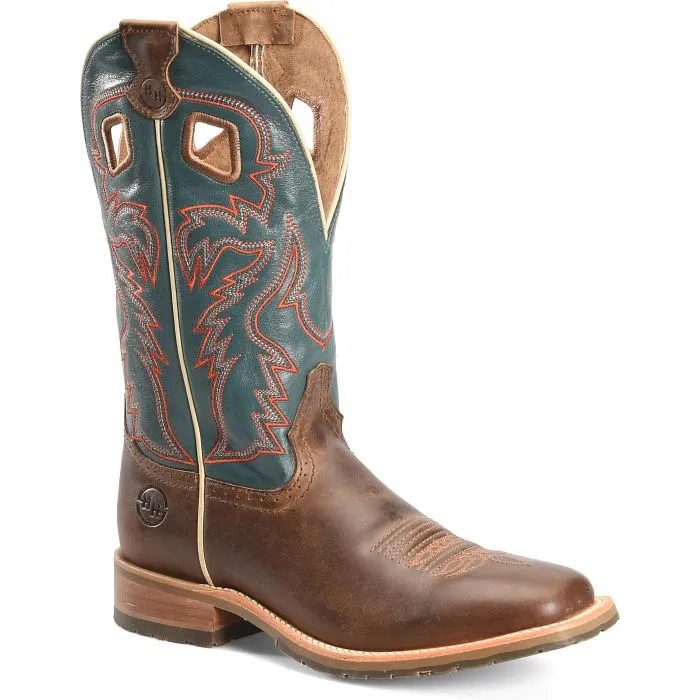 'Double H' Men's 12Elliot SR Western Square Toe Roper - Brown / Green