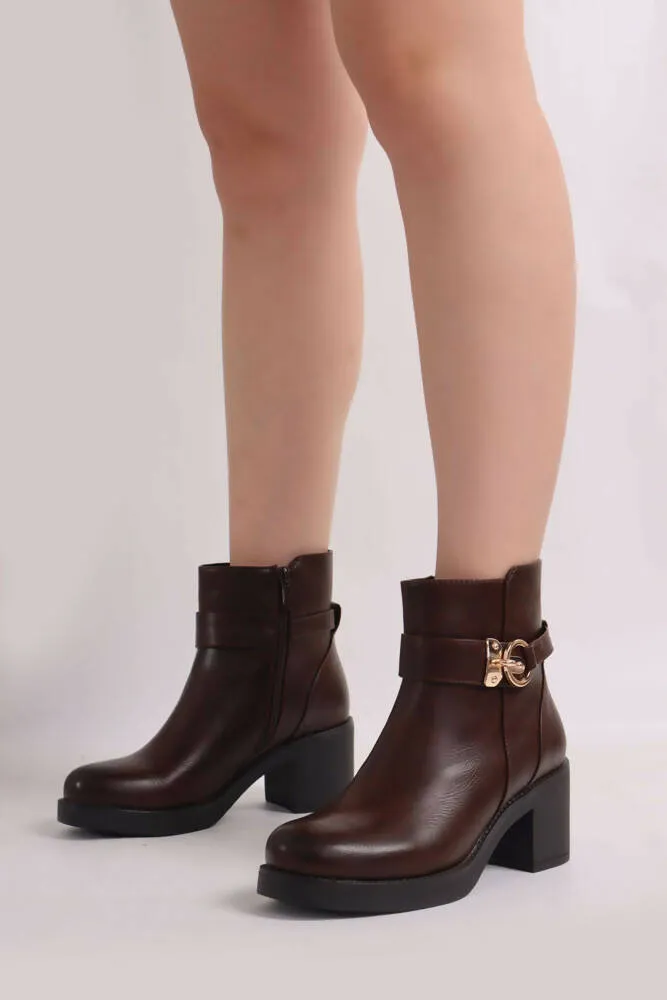 Faux Leather Look Heel Boots