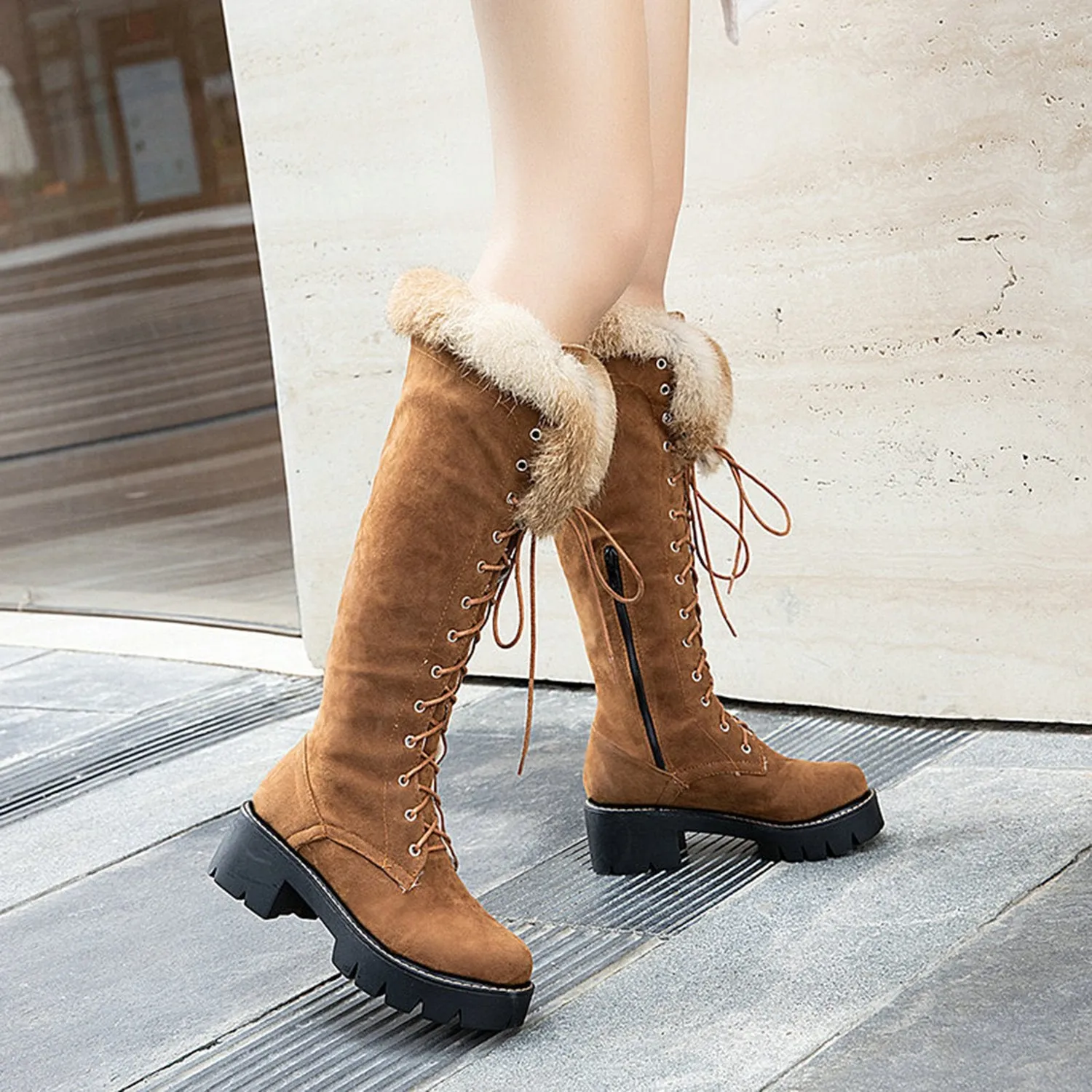 Faux Rabbit Fur High-top Snow Boots