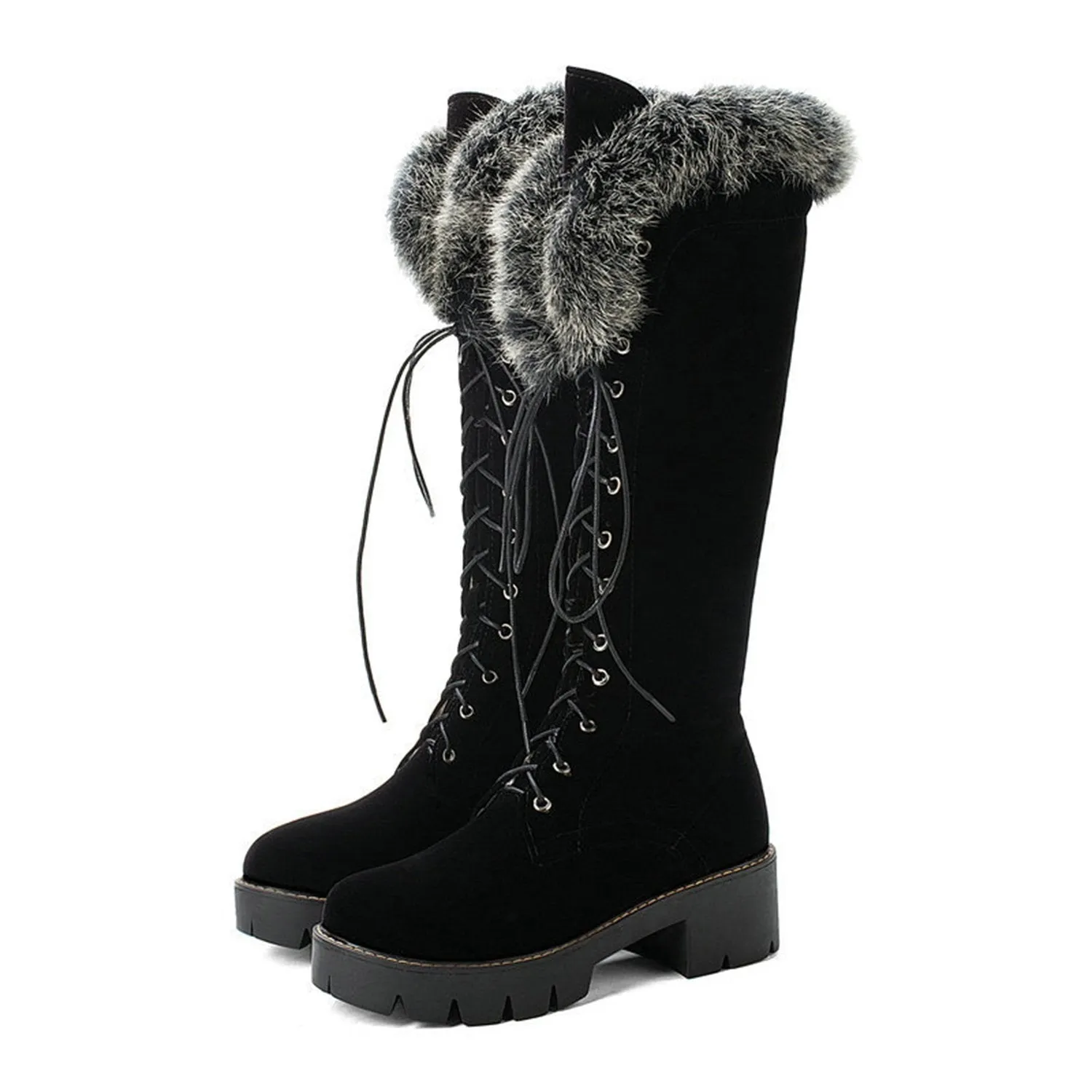 Faux Rabbit Fur High-top Snow Boots