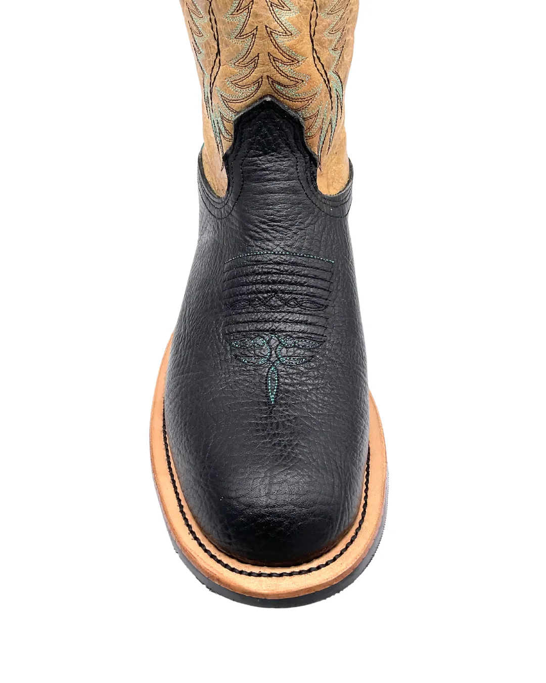 'Fenoglio' Men's 12" Bull Hide Western Round Toe - Black / Tan