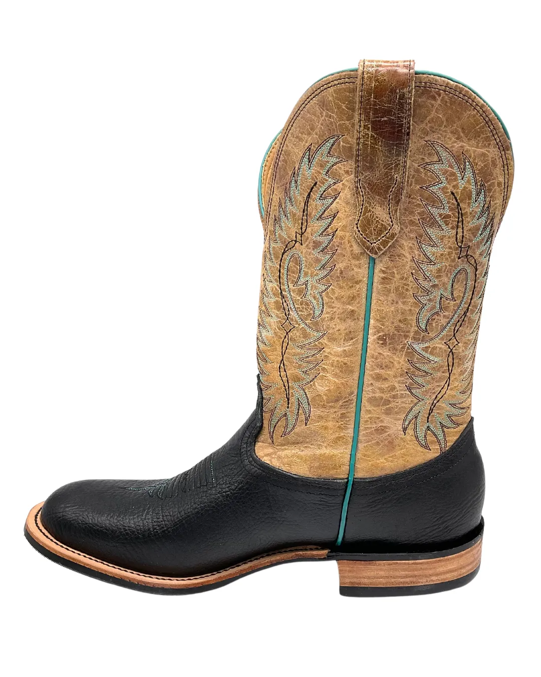 'Fenoglio' Men's 12" Bull Hide Western Round Toe - Black / Tan