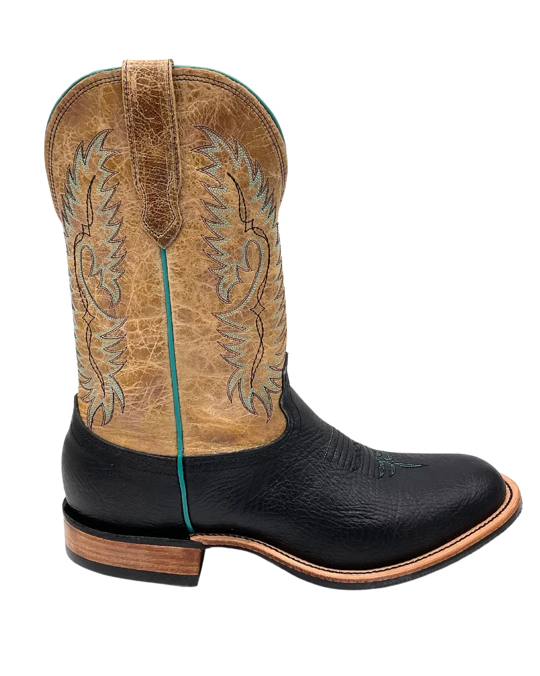 'Fenoglio' Men's 12" Bull Hide Western Round Toe - Black / Tan