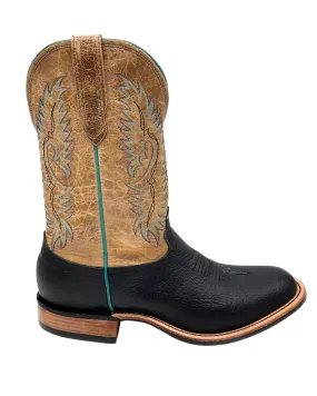 'Fenoglio' Men's 12" Bull Hide Western Round Toe - Black / Tan