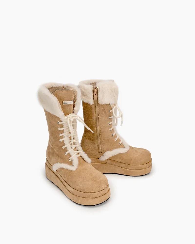 Fur Lined Mid Calf Platform Chunky Snow Boots