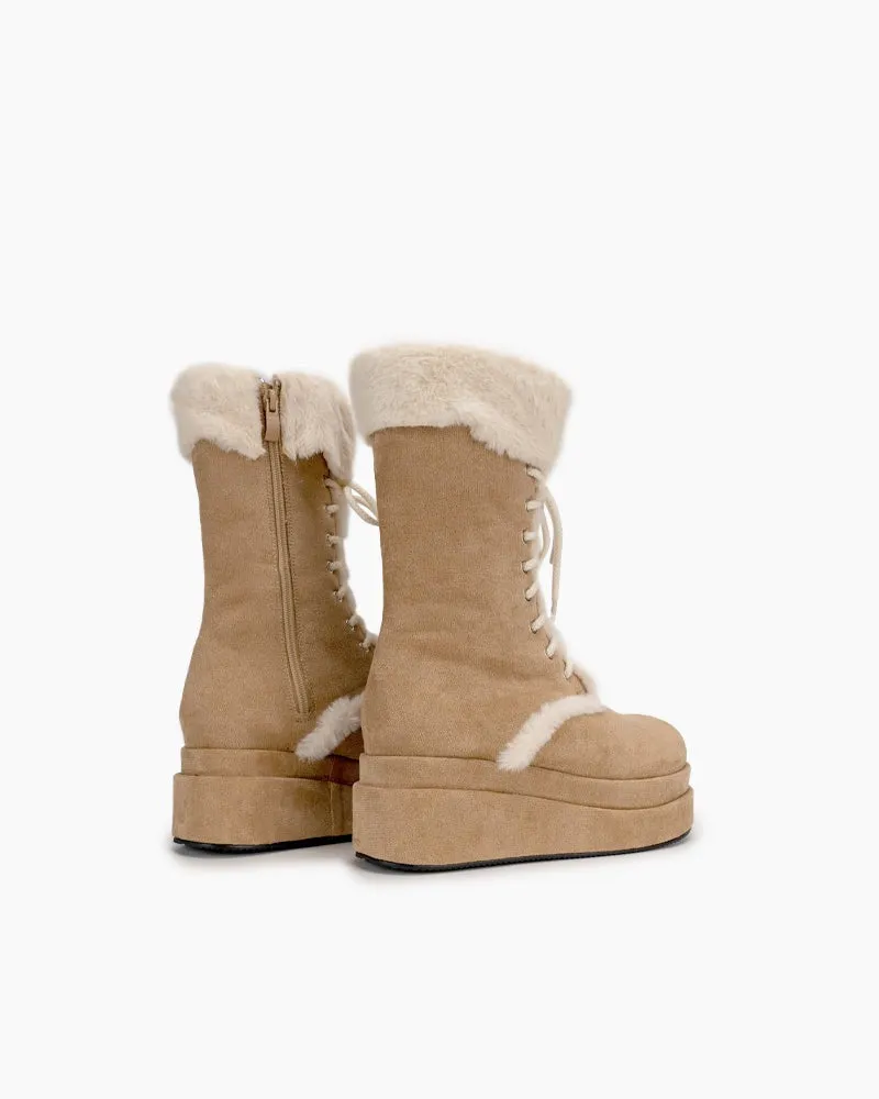 Fur Lined Mid Calf Platform Chunky Snow Boots