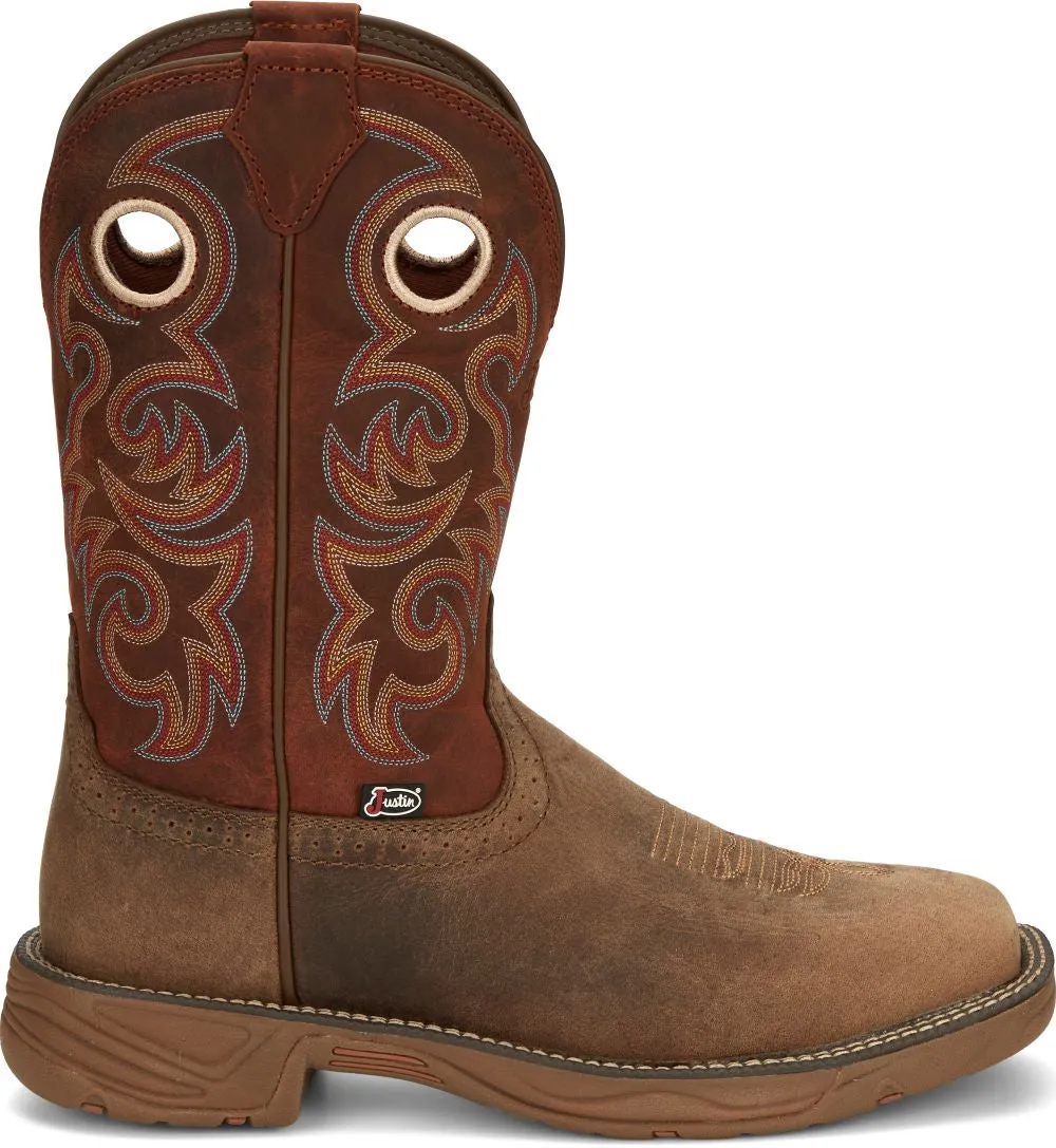 'Justin' Men's 11" Rush Western Square Toe - Peanut Tan / Bronze Orange