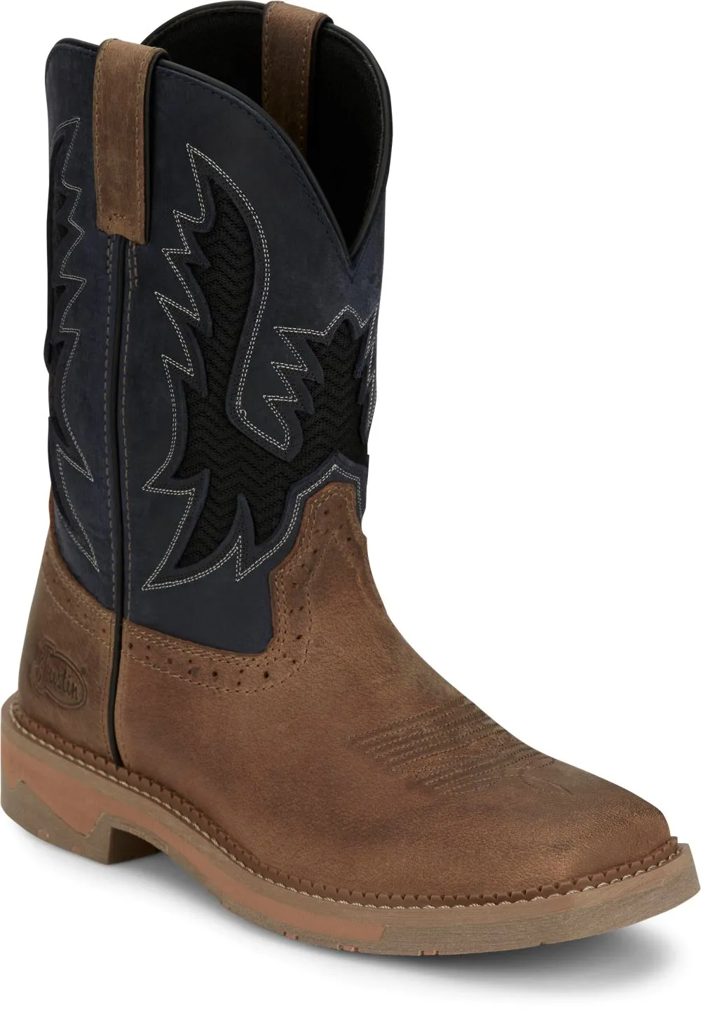 'Justin' Men's 11" Stampede Bolt Western Square Toe - Peanut Tan / Navy