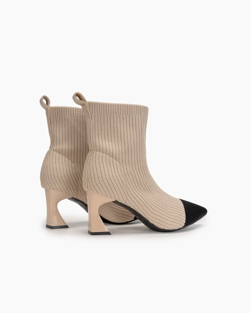 Knit Stretch Mid Calf Slip On Chunky Ankle Booties