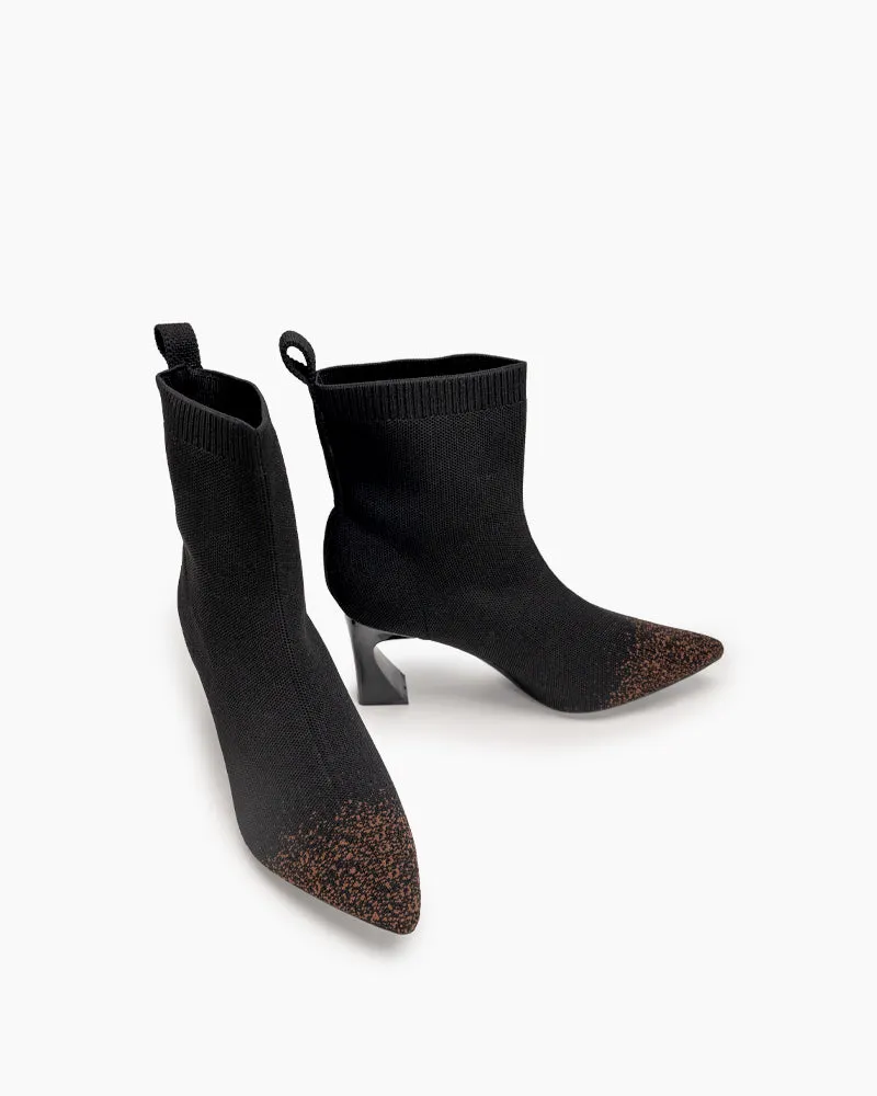 Knit Stretch Mid Calf Slip On Chunky Ankle Booties