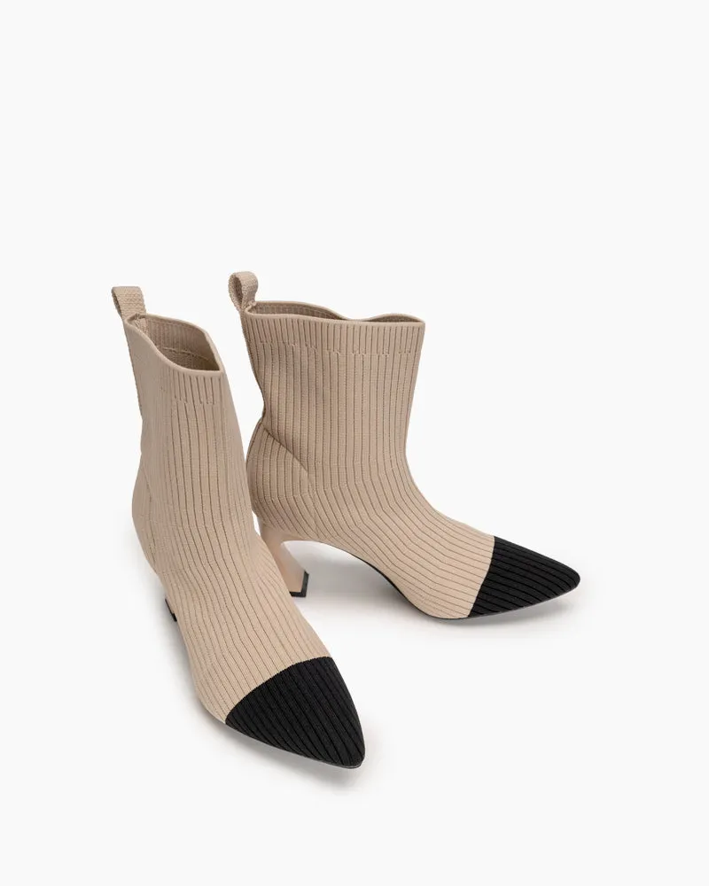 Knit Stretch Mid Calf Slip On Chunky Ankle Booties