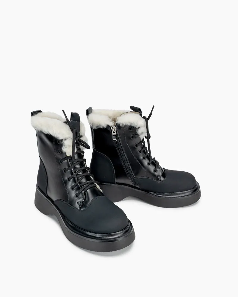 Lace Up Warm Faux Fur Lined Ankle Snow Boots