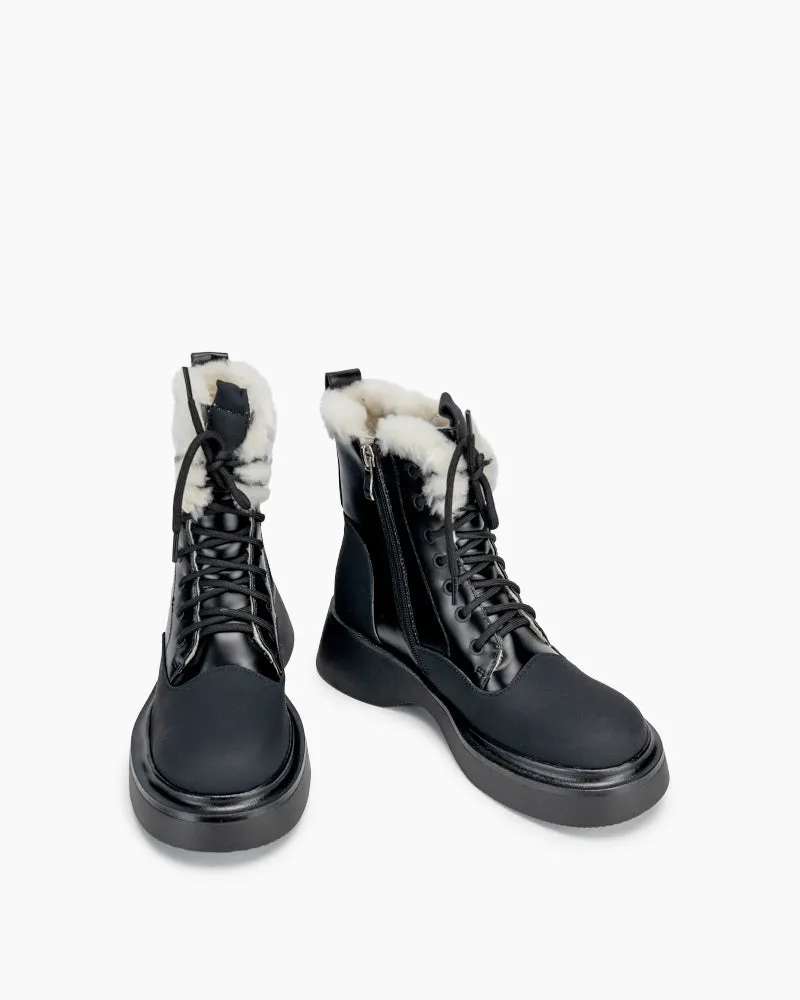 Lace Up Warm Faux Fur Lined Ankle Snow Boots