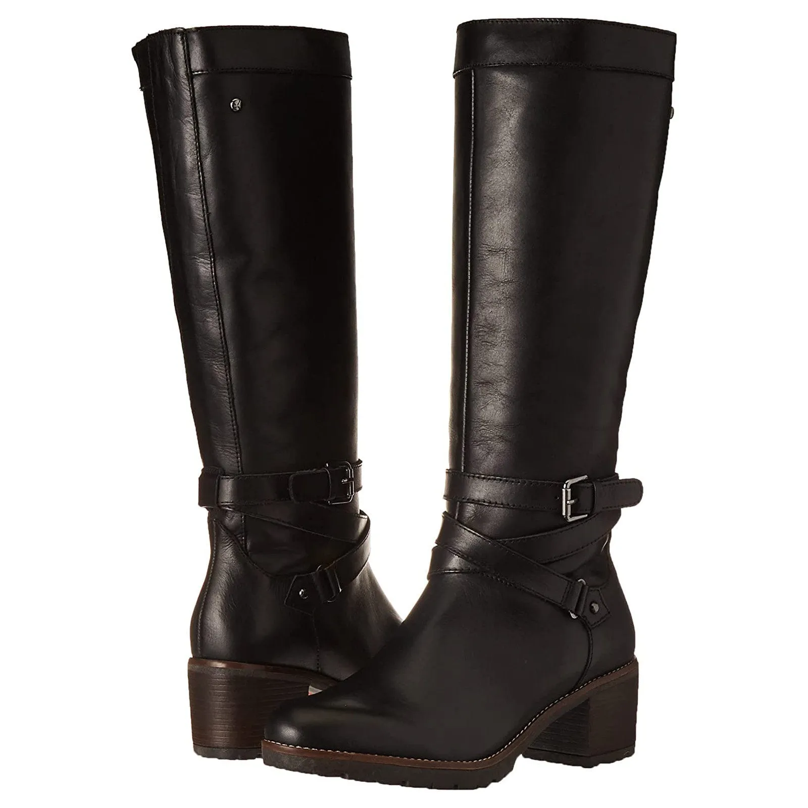 Llanes Calfskin Leather Women's Zip Up Stack Heeled Knee High Boots