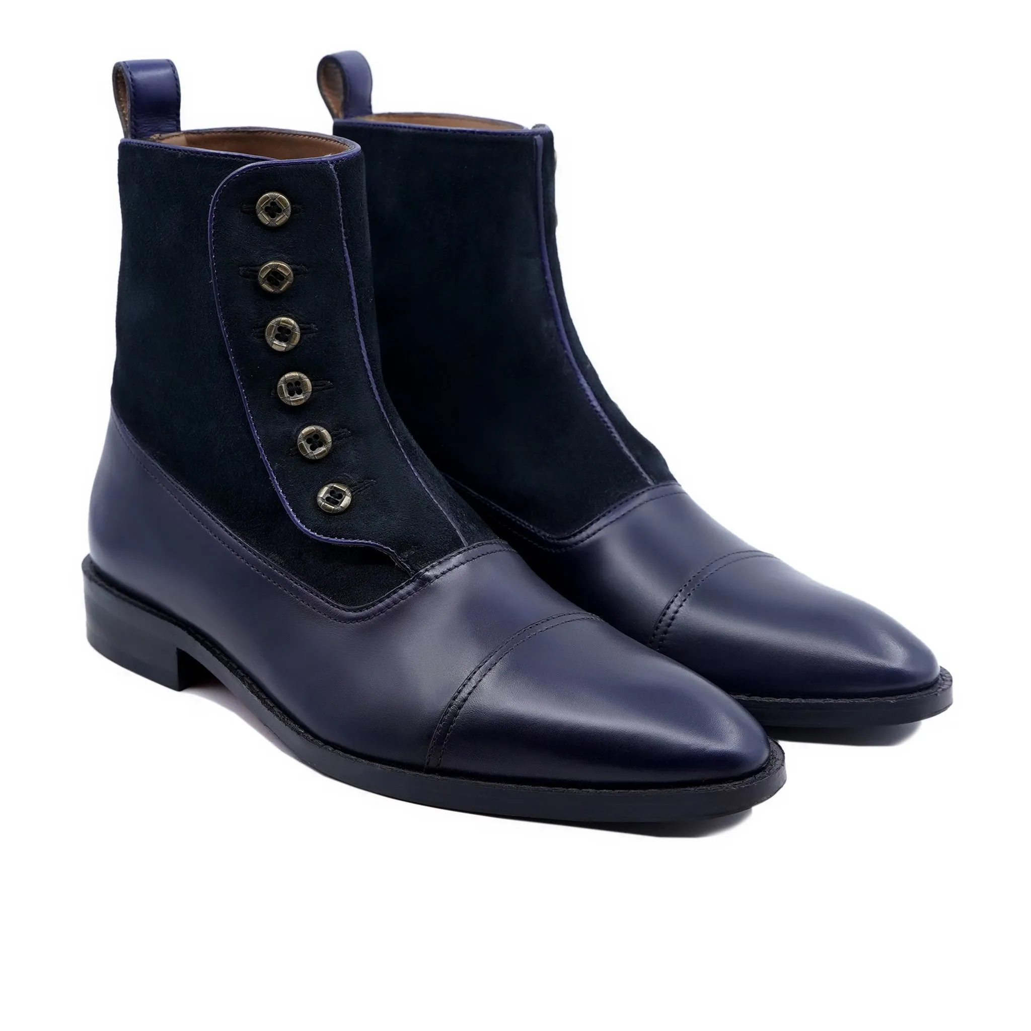 Mahal - Men's Dark Blue Calf Leather And Kid Suede Boot