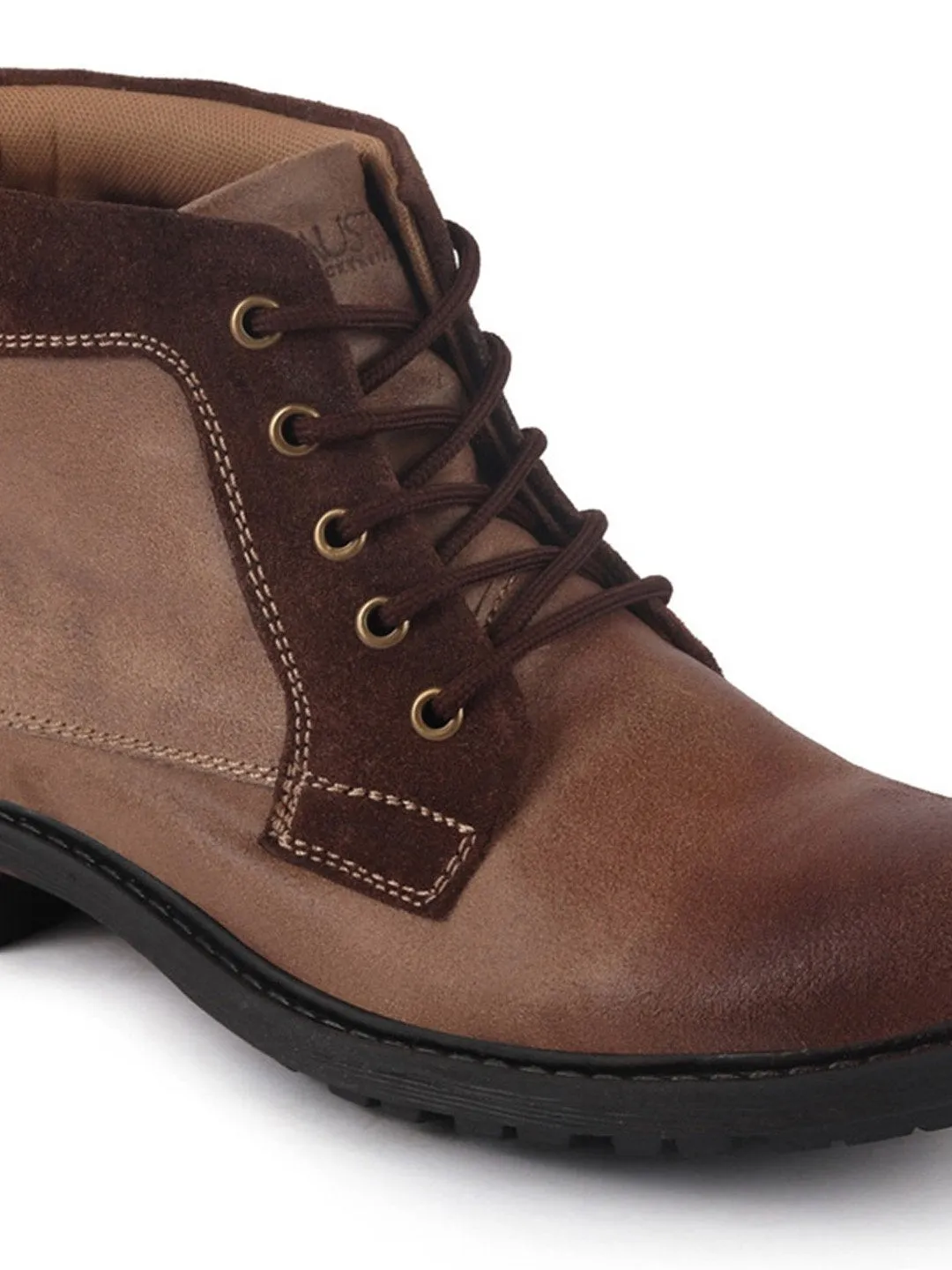 Men Brown High Ankle Lace Up Leather Boots