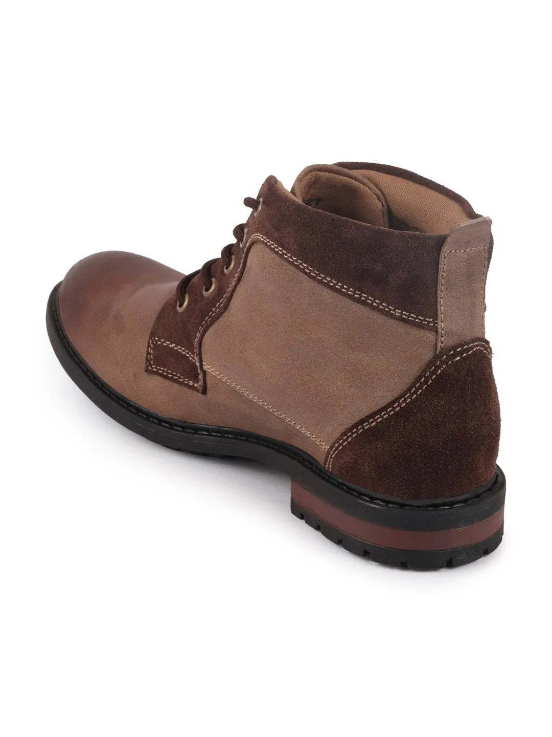 Men Brown High Ankle Lace Up Leather Boots