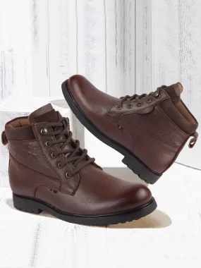 Men Brown Leather Lace Up Mid Top Boots