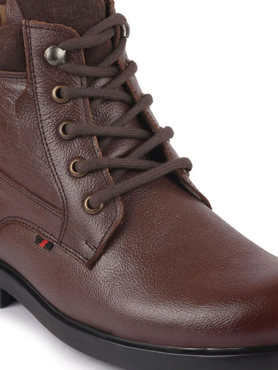 Men Brown Leather Lace Up Mid Top Boots