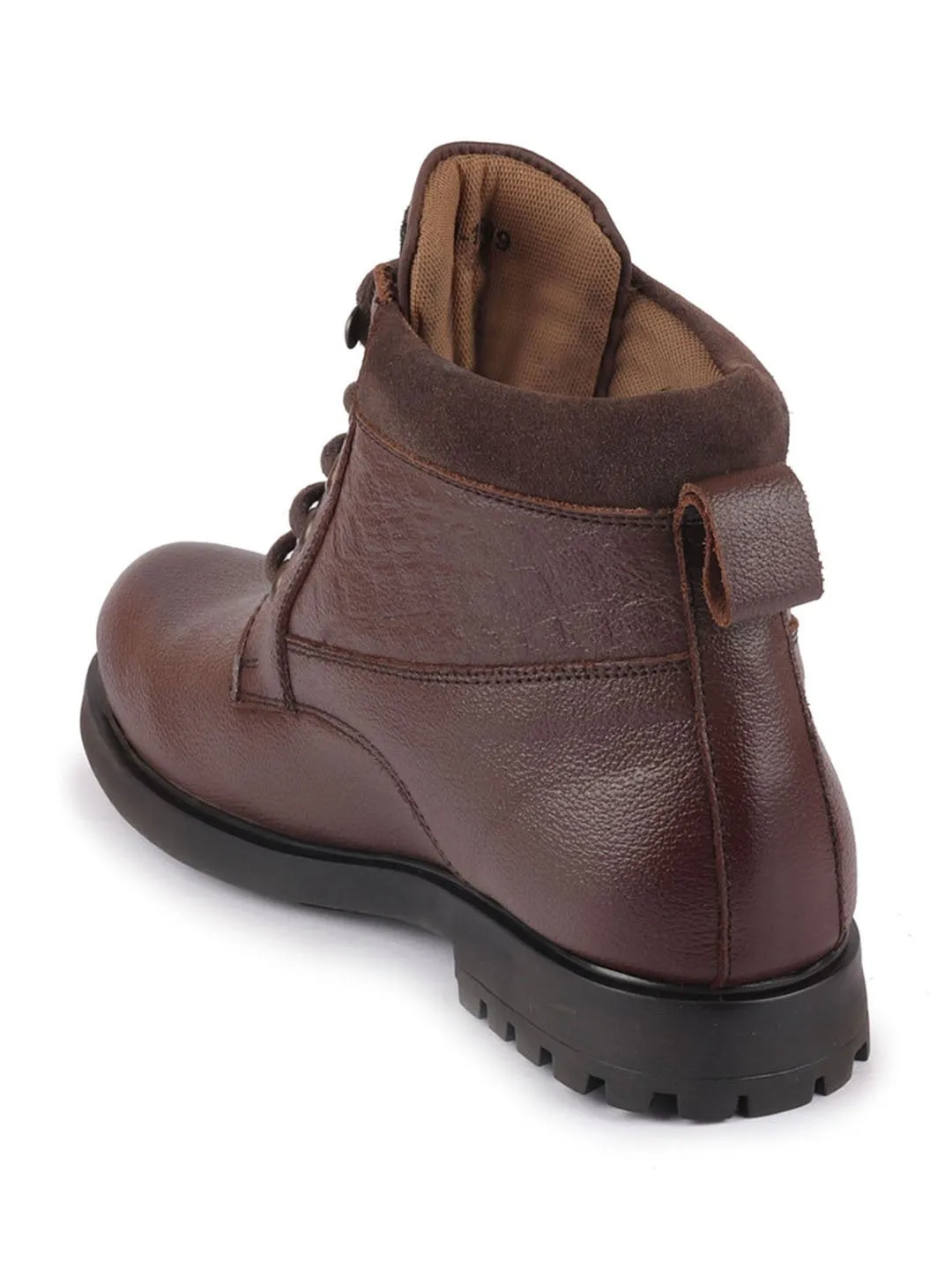 Men Brown Leather Lace Up Mid Top Boots