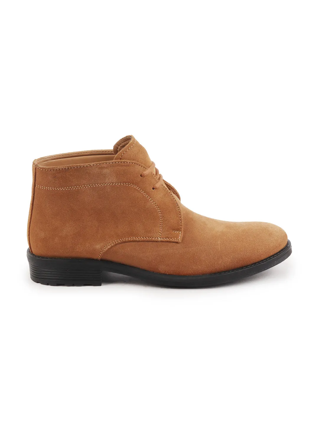 Men Tan Suede Leather High Ankle Lace Up Chukka Boots