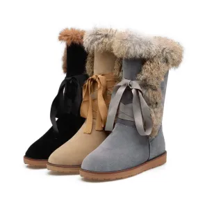 Rabbit Fur Nubuck Leather Snow Boots 4939