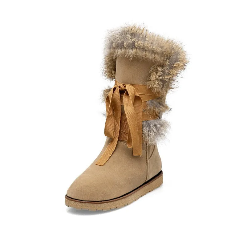 Rabbit Fur Nubuck Leather Snow Boots 4939