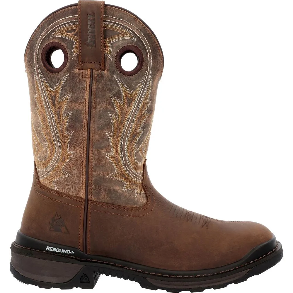 'Rocky' Men's 11" Ram's Horn EH Western Square Toe - Western Dark Brown