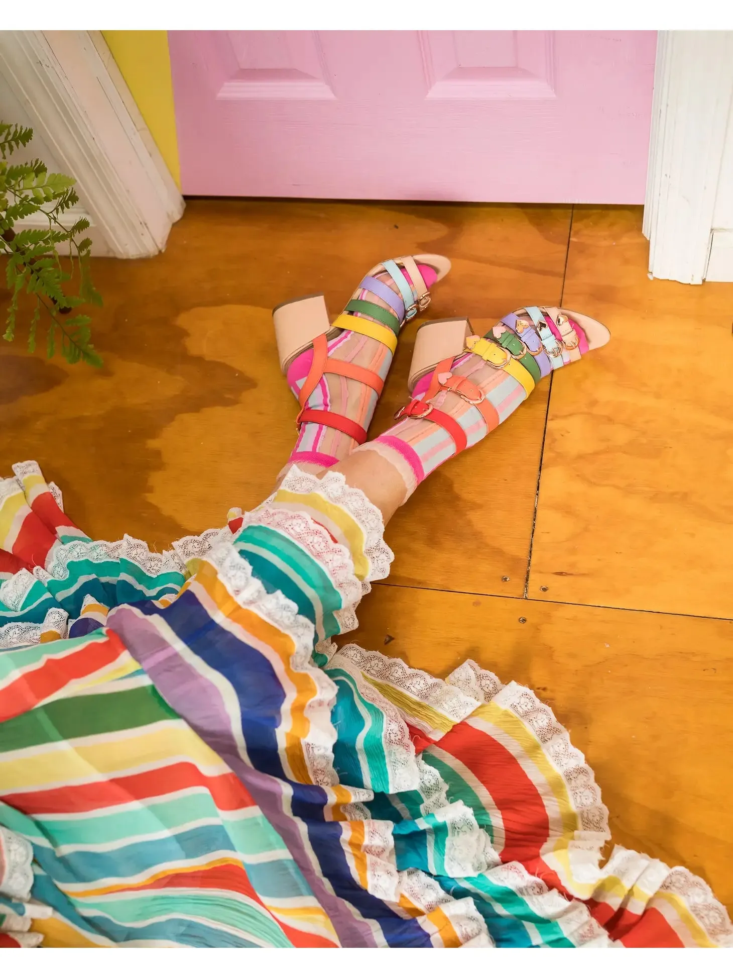 Sock Candy Candy Stripe Ruffle Crew Sock