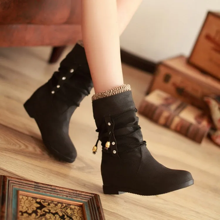 Tassel Rhinestone Mid Calf Boots for Women 5659