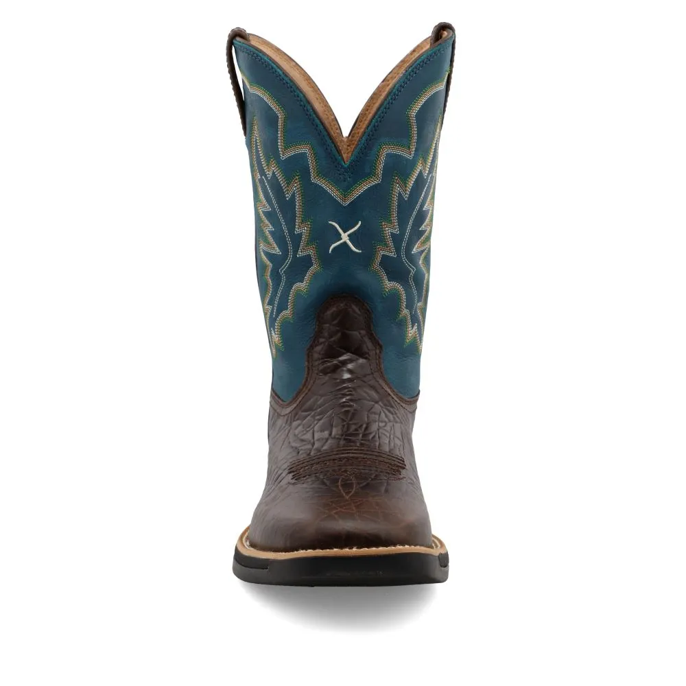 'Twisted X' Men's 11 Tech X Western Square Toe - Chocolate  / Teal