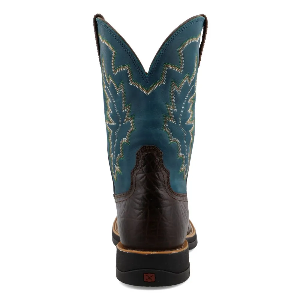 'Twisted X' Men's 11 Tech X Western Square Toe - Chocolate  / Teal