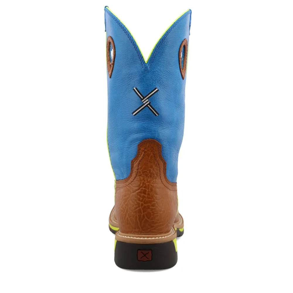 'Twisted X' Men's 12 Western Work Steel Toe - Brown / Neon Blue