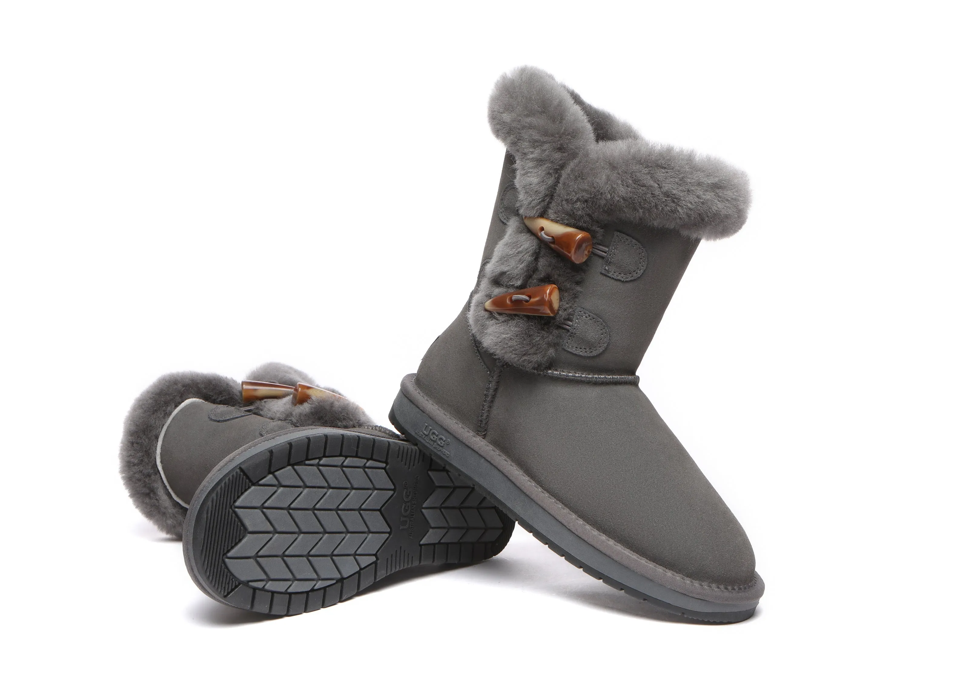 UGG Australian Shepherd Women Short Boots Talia Twin Face Sheepskin Double Horn Toggle Closure