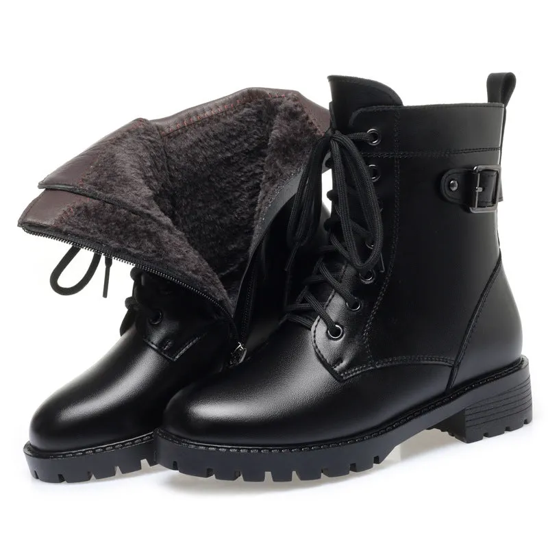 Women's Ankle Boots Lace-Up Warm Fluff Booties